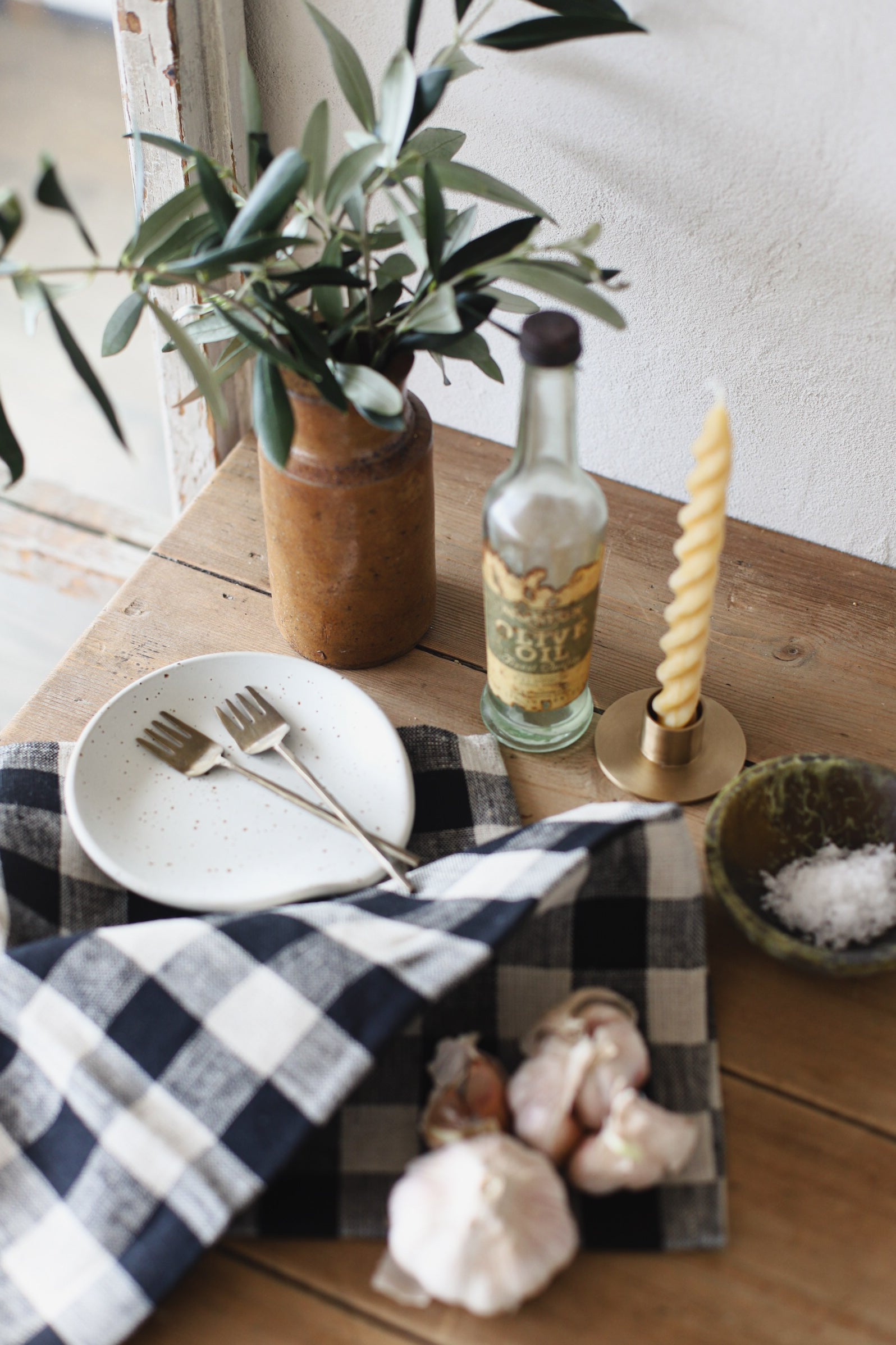 Thick Linen Tea Towel - Black Natural Check