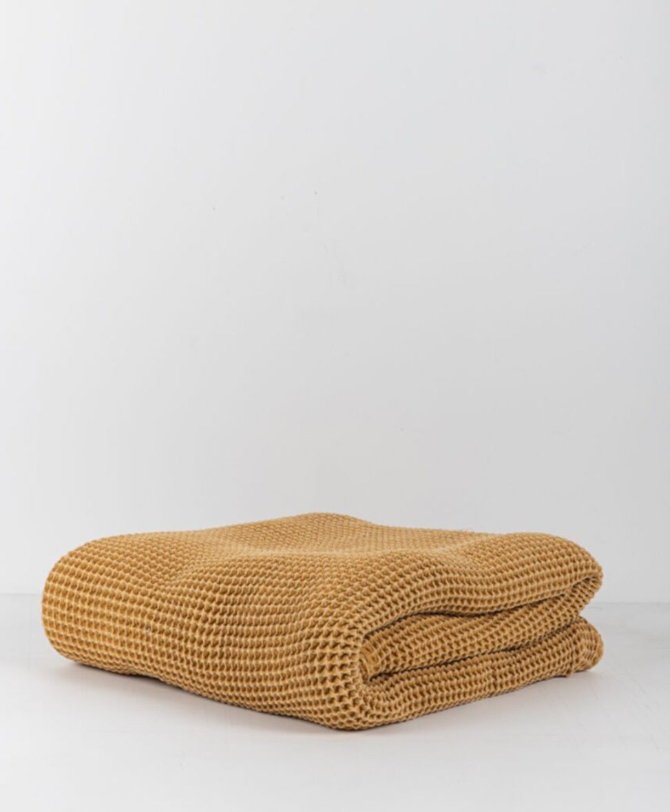 Maude Waffle Fleece Throw - Mustard