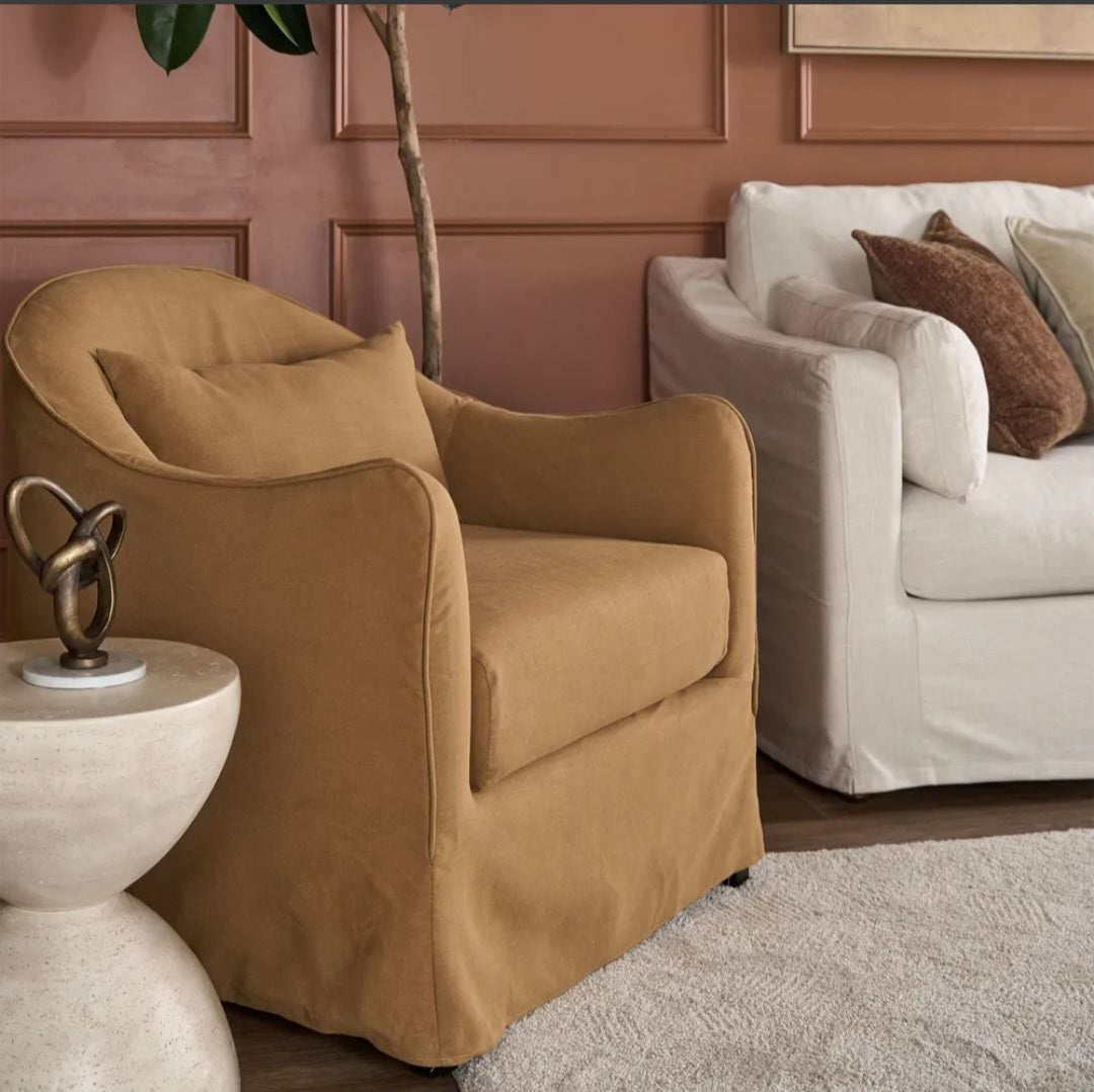 Condo Linen Slip Cover Armchair - Nutmeg