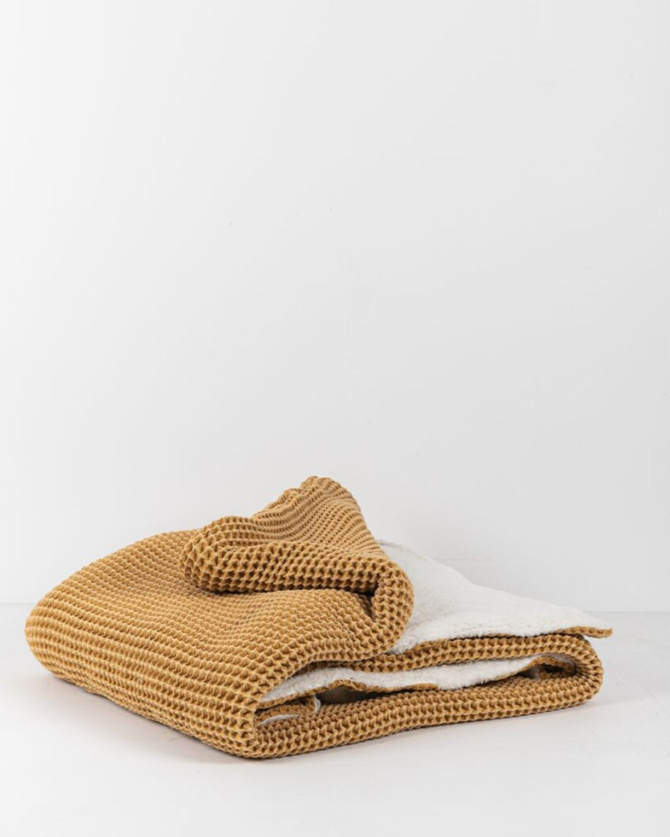 Maude Waffle Fleece Throw - Mustard